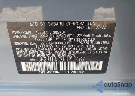 2023 Subaru Crosstrek Limited z USA, uszkodzony, nr VIN JF2GTHNCXPH231167